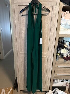 Reformation Emerald Green Backless Halter Maxi Dress